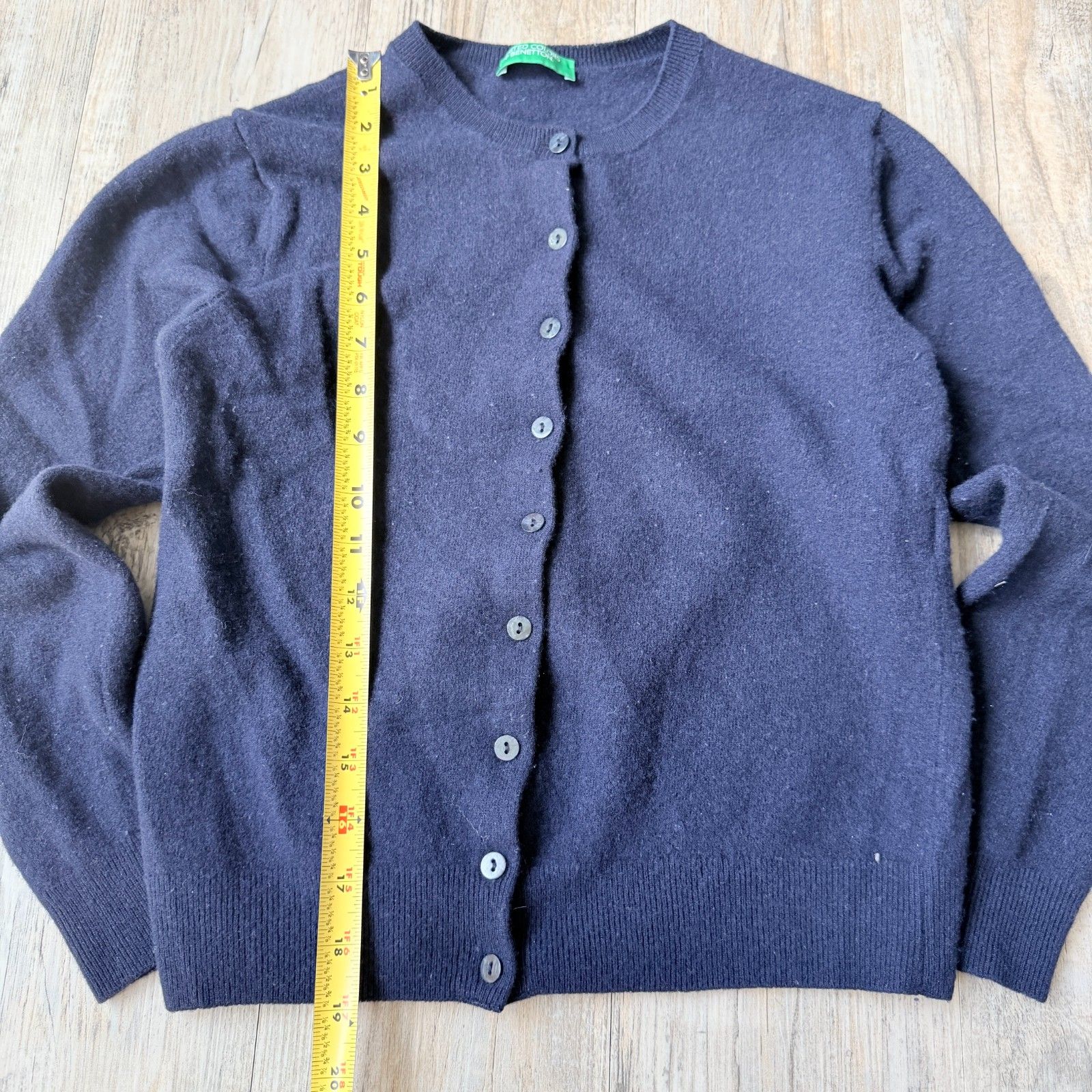 United Colors Of Benetton 100% New Wool Cardigan Sweater Navy Blue Women's Small — image 7 of 8
